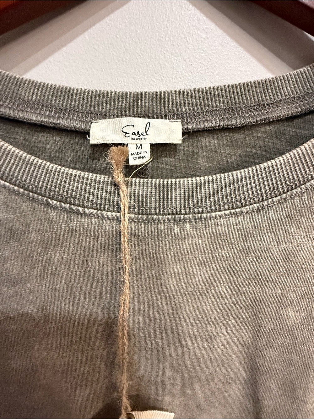 easel Mineral Wash Ruffle Sleeve Top — Taupe - Picture 3 of 5